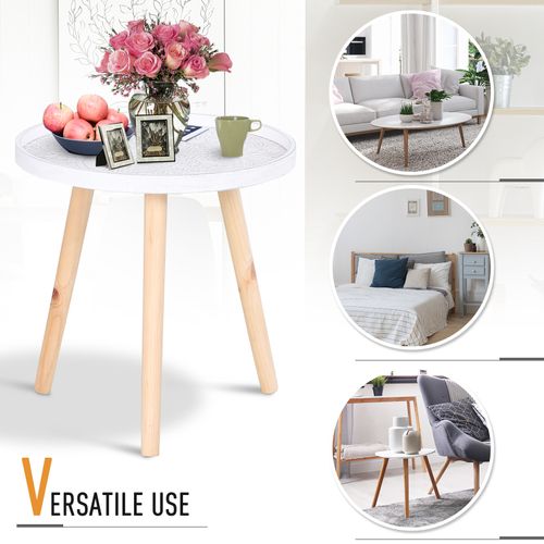 White Blossom Engraved Pine Side Table