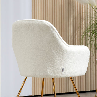 Set of 2 Cashmere Upholstered Accent Chairs with Steel Legs, Cream White