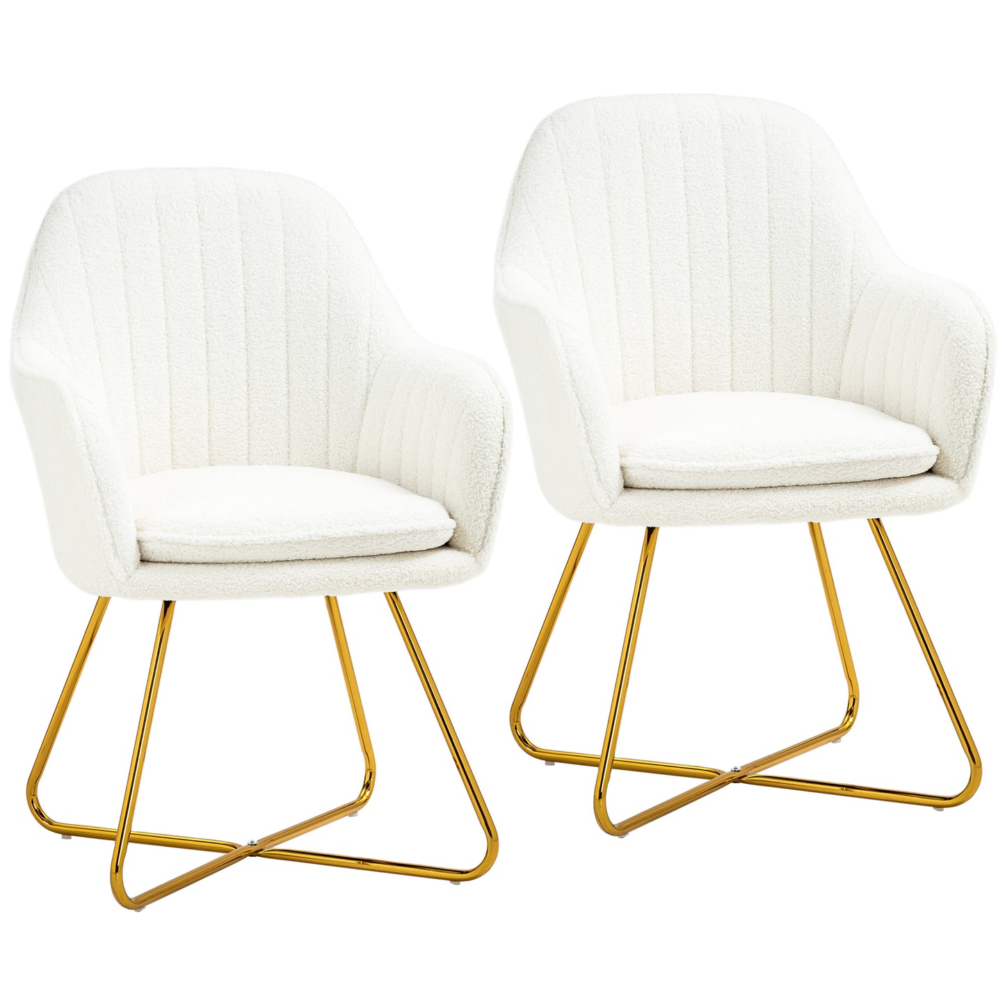 Set of 2 Cashmere Upholstered Accent Chairs with Steel Legs, Cream White