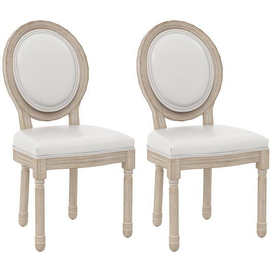 Set of 2 French-Inspired Dining Chairs with PU Leather Upholstery and Wooden Legs