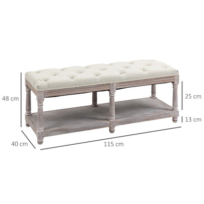 Vintage-Inspired 2-Tier Bed End Cream Bench with Button-Tufted Seat