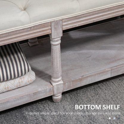 Vintage-Inspired 2-Tier Bed End Cream Bench with Button-Tufted Seat