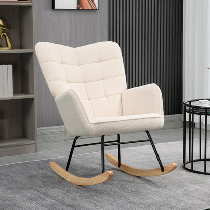 Rocking Wingback Nursing Chair with Steel Frame and Wooden Base - Beige