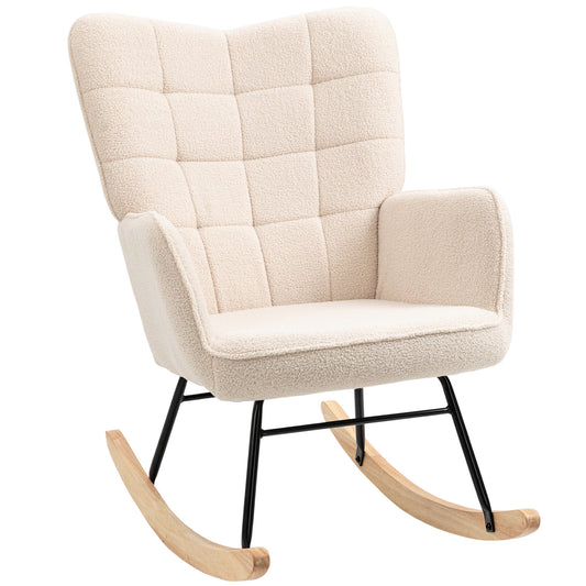 Rocking Wingback Nursing Chair with Steel Frame and Wooden Base - Beige