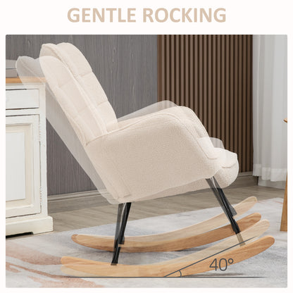 Rocking Wingback Nursing Chair with Steel Frame and Wooden Base - Beige