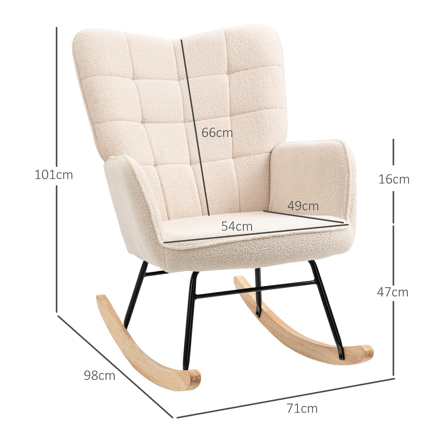 Rocking Wingback Nursing Chair with Steel Frame and Wooden Base - Beige