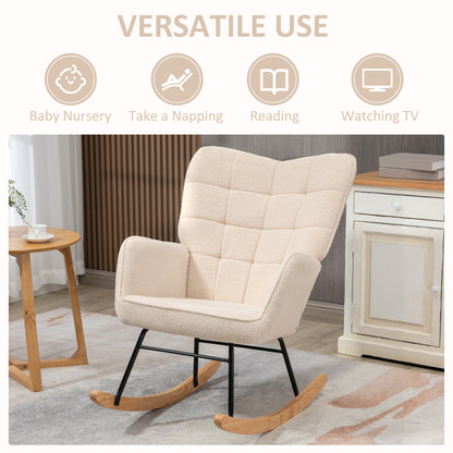 Rocking Wingback Nursing Chair with Steel Frame and Wooden Base - Beige