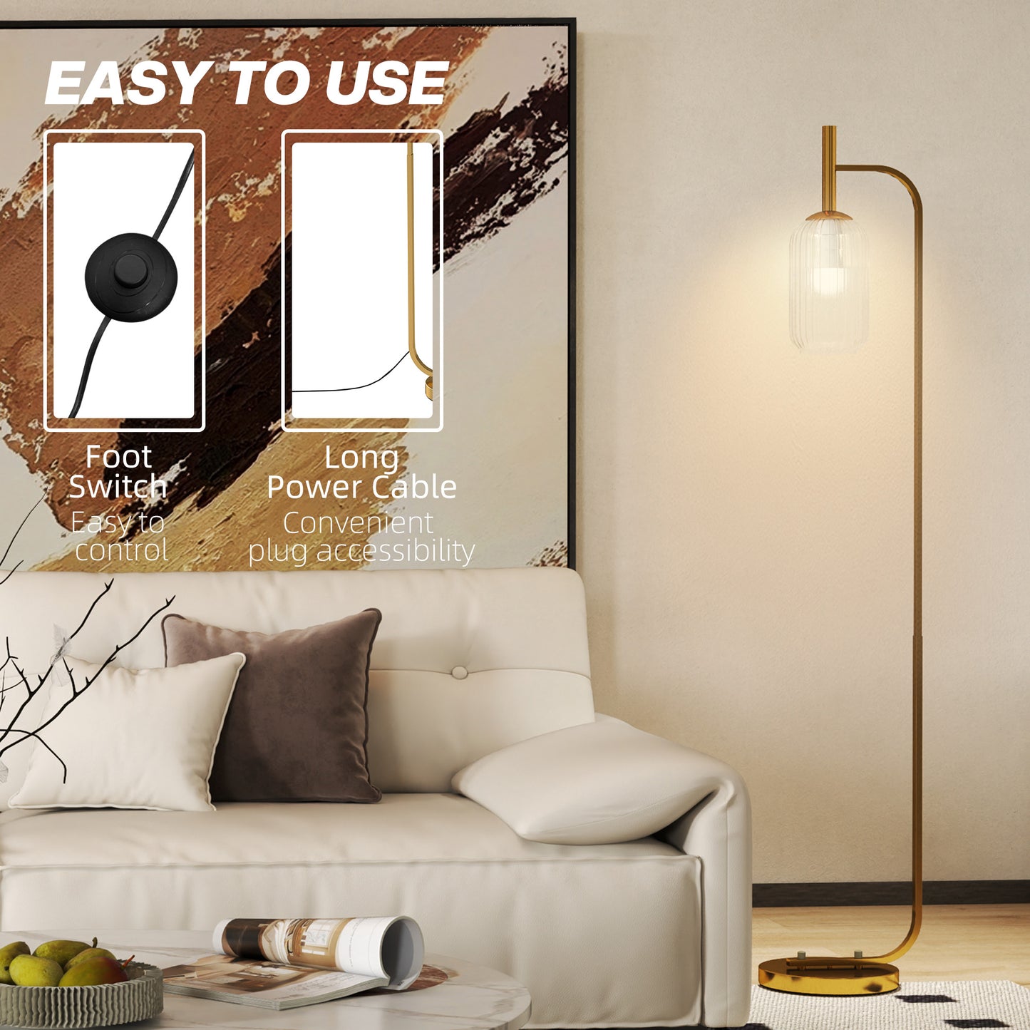 Glass Shade Modern Floor Lamp with Foot Switch