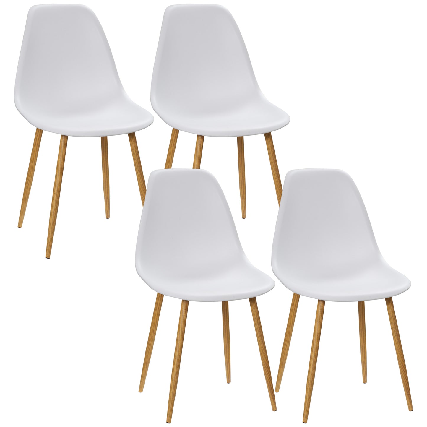 Curved Back White Dining Chairs with Metal Legs