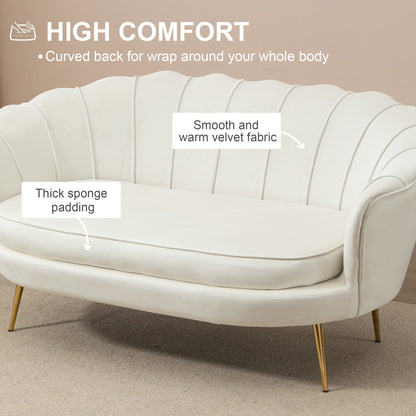 Petal Back 2-Seater Sofa with Steel Legs – Cream White