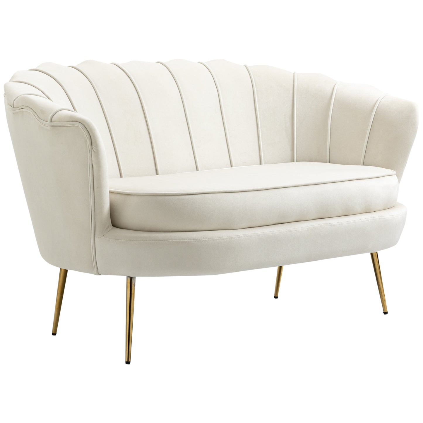 Petal Back 2-Seater Sofa with Steel Legs – Cream White