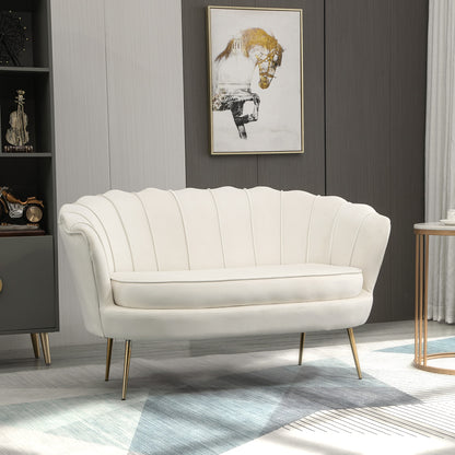 Petal Back 2-Seater Sofa with Steel Legs – Cream White