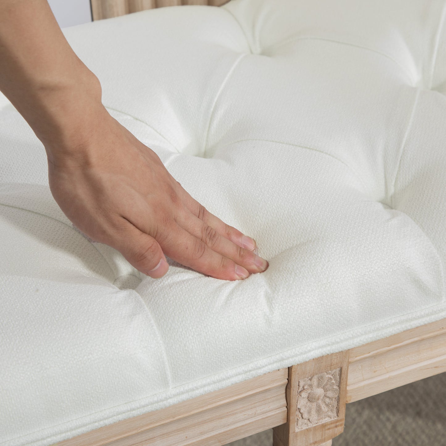 Upholstered End-of-Bed Bench, Soft Cream White Bedroom Seating