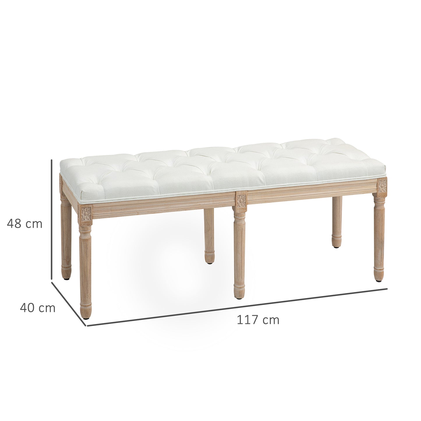 Upholstered End-of-Bed Bench, Soft Cream White Bedroom Seating