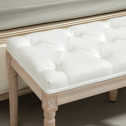 Upholstered End-of-Bed Bench, Soft Cream White Bedroom Seating