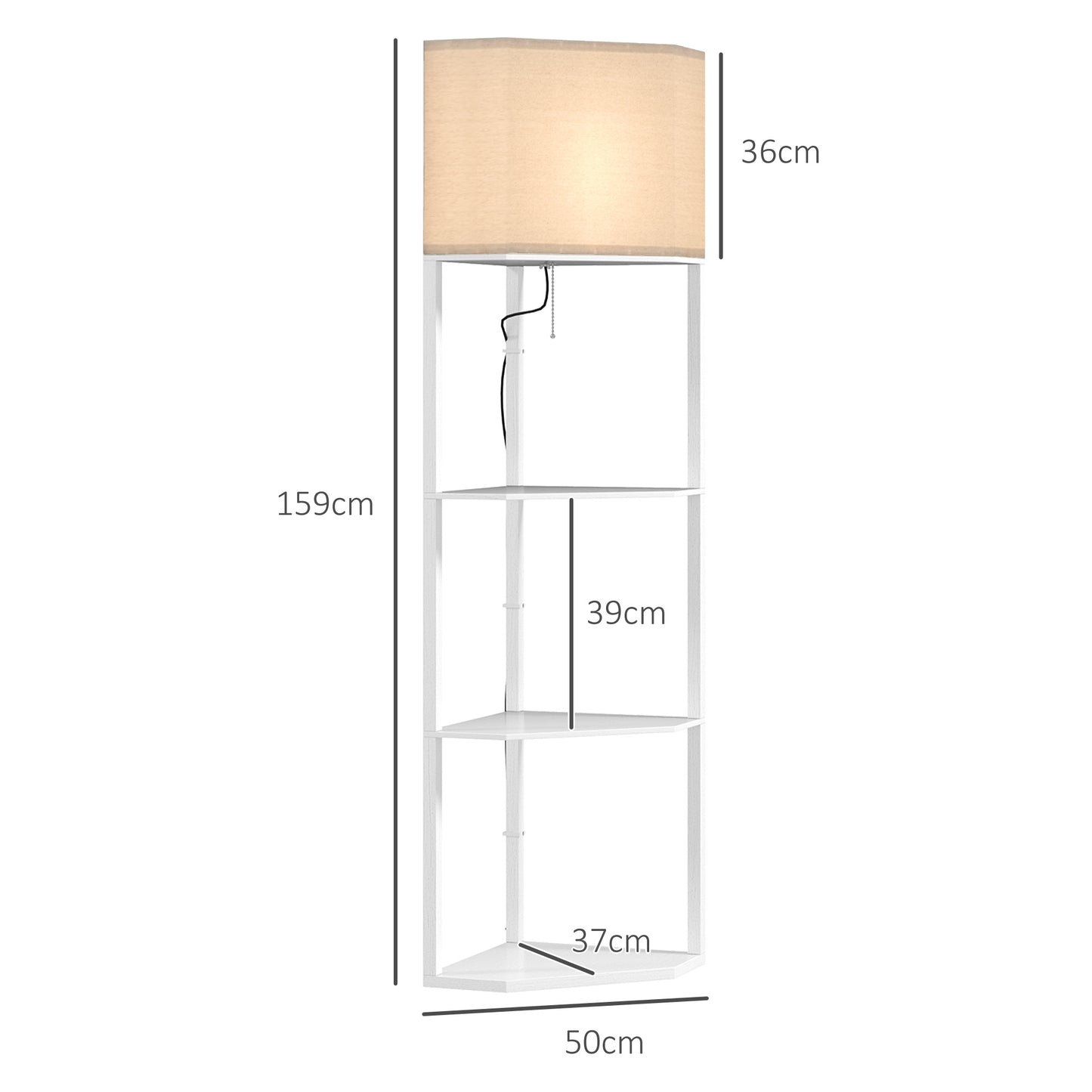 Corner Floor Lamp with Shelves – White