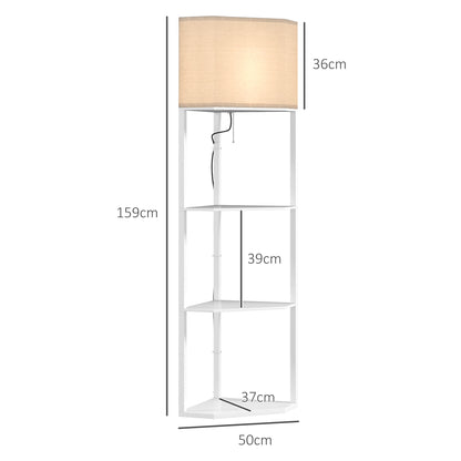 Corner Floor Lamp with Shelves – White