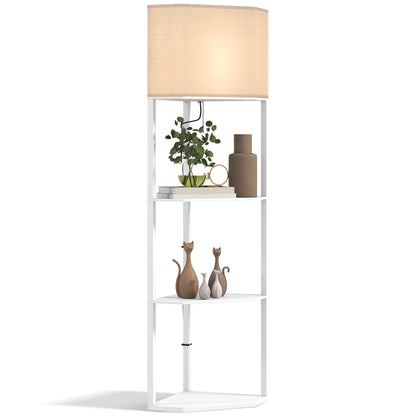 Corner Floor Lamp with Shelves – White