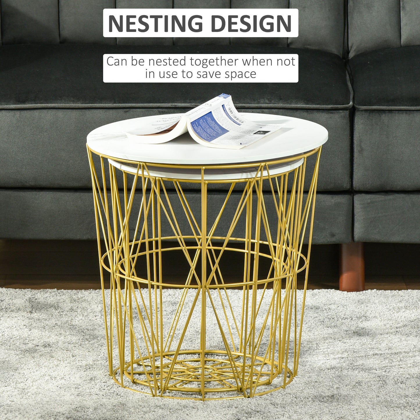 White Nesting Side Tables with Removable Basket Tops