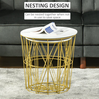 White Nesting Side Tables with Removable Basket Tops