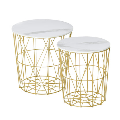 White Nesting Side Tables with Removable Basket Tops