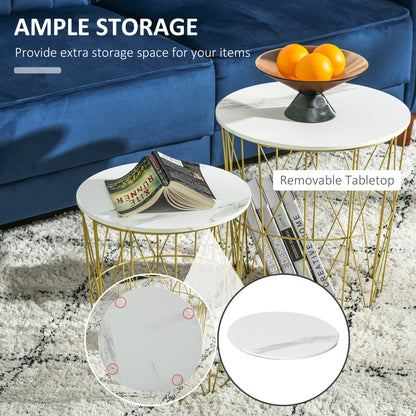 White Nesting Side Tables with Removable Basket Tops