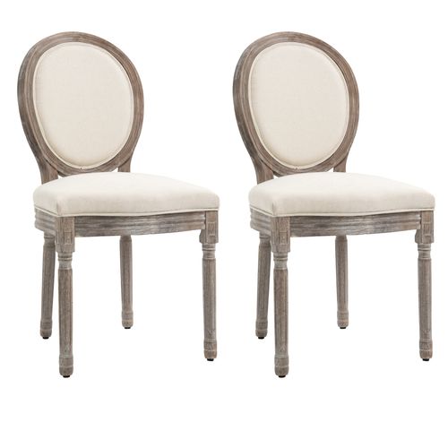 Set of 2 French-Inspired Dining Chairs with Wooden Frame & Foam Seat - Cream