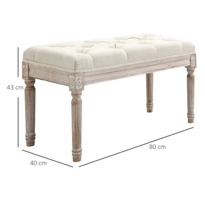 Tufted Upholstered Accent Bench – Linen-Touch Fabric Ottoman in Beige