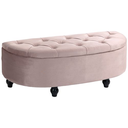 Upholstered Semi-Circle Storage Ottoman Bench with Tufted Design