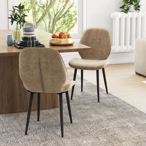 Set of 2 Upholstered Dining Chairs with Metal Legs – Brown