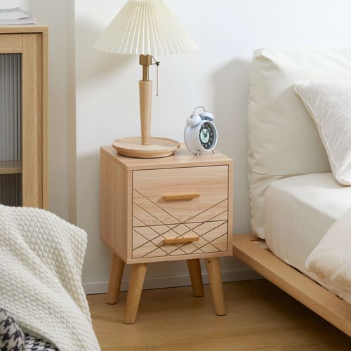 Nordic 2-Drawer Bedside Cabinet with Wooden Legs