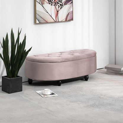 Upholstered Semi-Circle Storage Ottoman Bench with Tufted Design