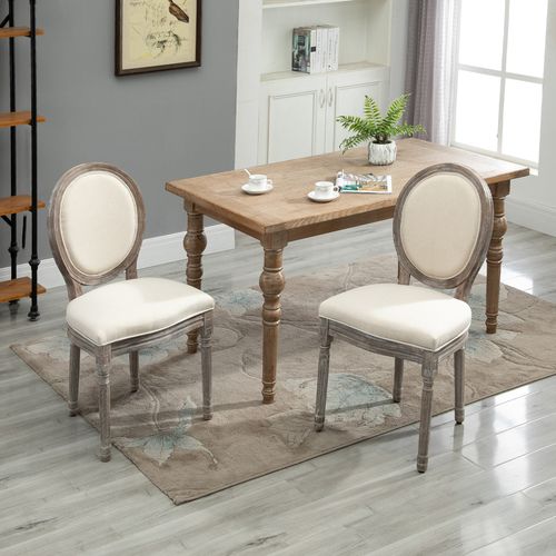 Set of 2 French-Inspired Dining Chairs with Wooden Frame & Foam Seat - Cream