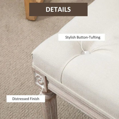 Tufted Upholstered Accent Bench – Linen-Touch Fabric Ottoman in Beige