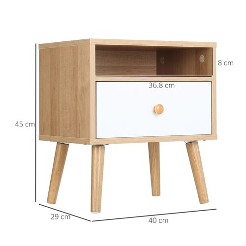 Natural Wood Finish Bedside Table with Drawer and Shelf