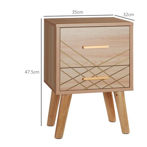 Nordic 2-Drawer Bedside Cabinet with Wooden Legs