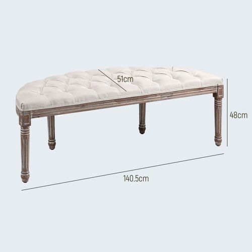 Tufted Half-Circle Ottoman Bench with Padded Seat – Cream