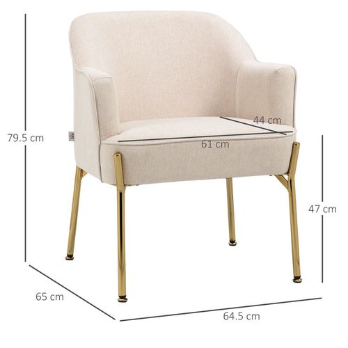 Modern Fabric Accent Armchair with Metal Legs – White