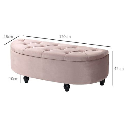 Upholstered Semi-Circle Storage Ottoman Bench with Tufted Design