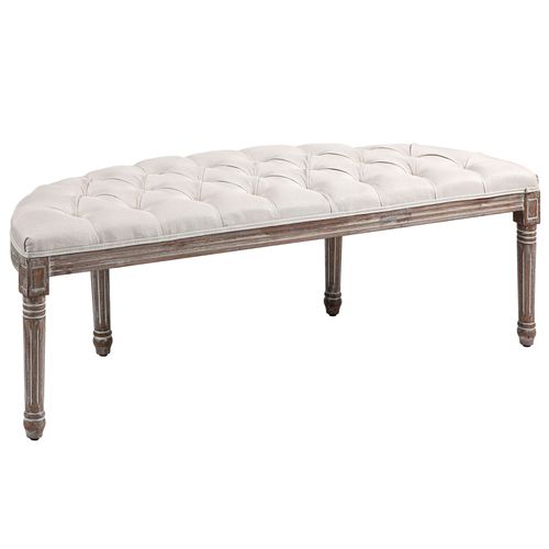 Tufted Half-Circle Ottoman Bench with Padded Seat – Cream