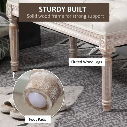 Tufted Upholstered Accent Bench – Linen-Touch Fabric Ottoman in Beige