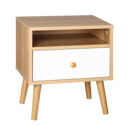 Natural Wood Finish Bedside Table with Drawer and Shelf