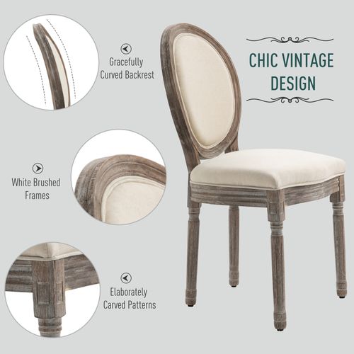 Set of 2 French-Inspired Dining Chairs with Wooden Frame & Foam Seat - Cream