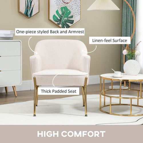 Modern Fabric Accent Armchair with Metal Legs – White