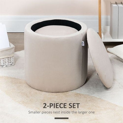 Set of 2 Modern Fabric Storage Ottomans with Removable Lids – Cream White