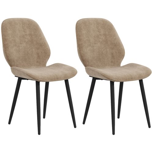 Set of 2 Upholstered Dining Chairs with Metal Legs – Brown