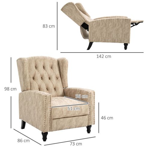 Beige Marble Effect Manual Reclining Armchair with Footrest & Wooden Legs