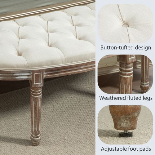 Tufted Half-Circle Ottoman Bench with Padded Seat – Cream