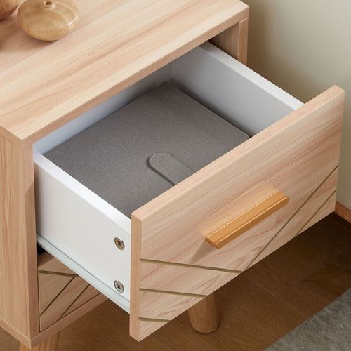 Nordic 2-Drawer Bedside Cabinet with Wooden Legs