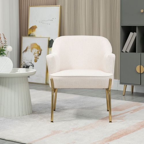 Modern Fabric Accent Armchair with Metal Legs – White